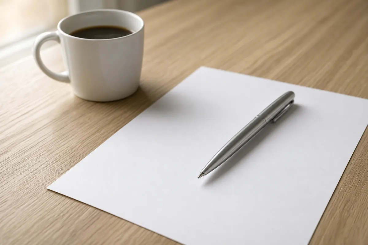 Stylo et feuille de papier vierge sur une table en bois clair avant de choisir ses numéros